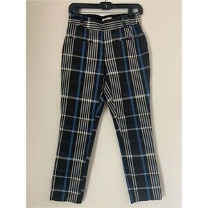Anthropologie Essential Slim Trousers Plaid Black Blue White Casual Office Work